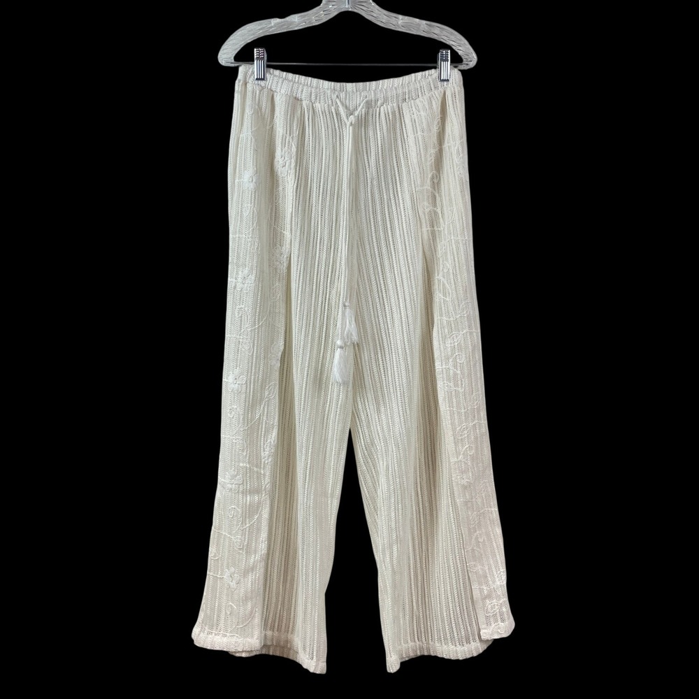 Aruba Blue Womens‎ White Crochet Knit Wide Leg Beach Cover Up Pants Small Slit